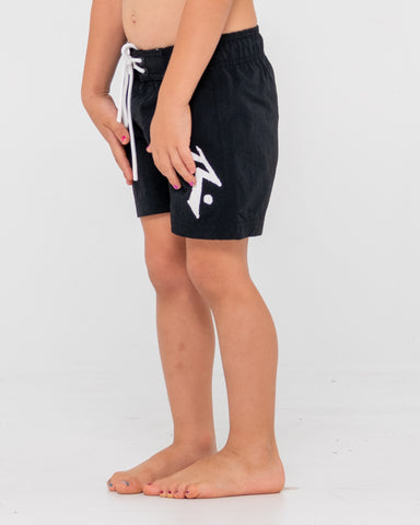 Boy wearing Off Shore Cargo Boardshort Runts in Black