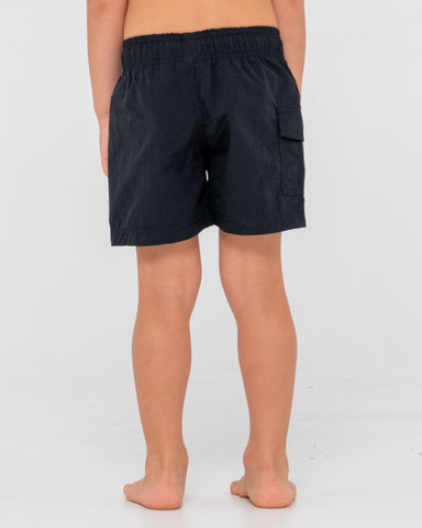 Boy wearing Off Shore Cargo Boardshort Runts in Black