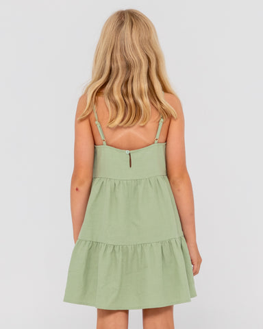 Girl wearing Sweet Water Slip Dress Girls in Faded Pistachio