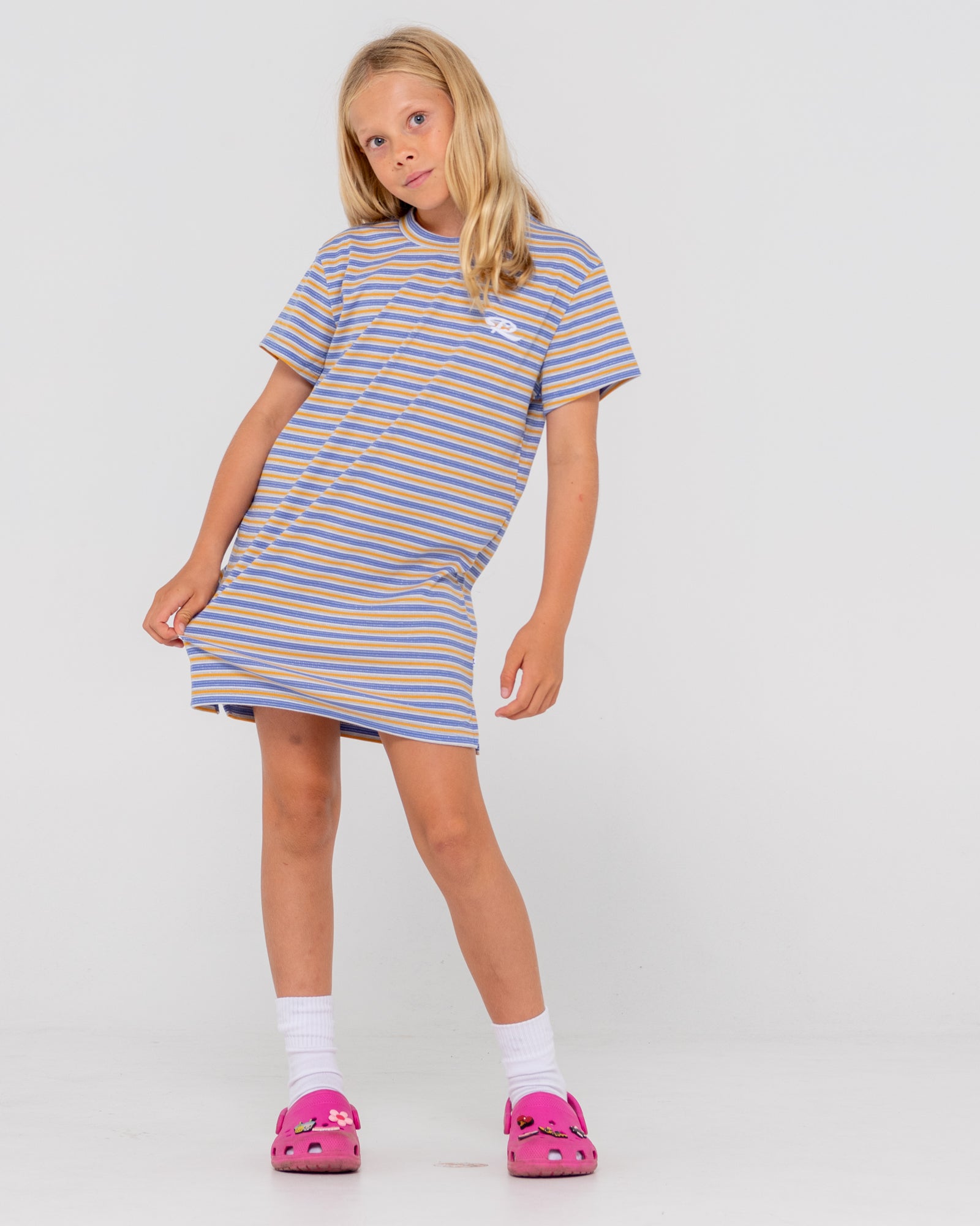 Camila Stripe T Shirt Dress Girls Yonder Blue Rusty Australia