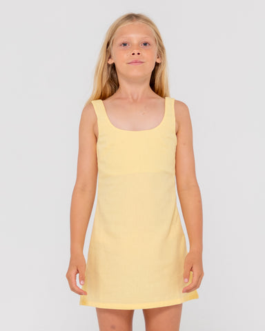 Girl wearing Meg Slip Dress Girls in Lemon Yellow