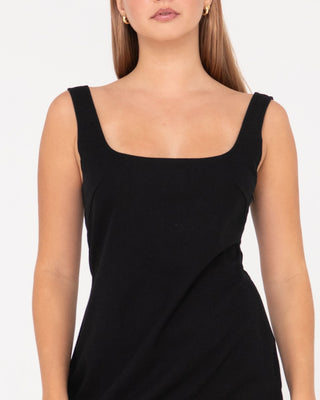 Woman wearing Meg Slip Dress in Black