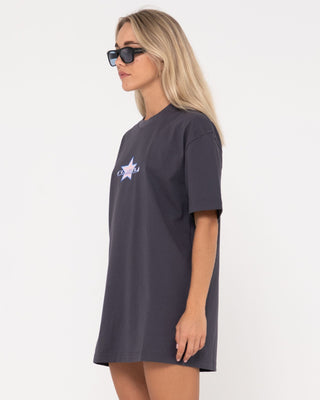 Woman wearing Star Burst Tee Dress in Coal