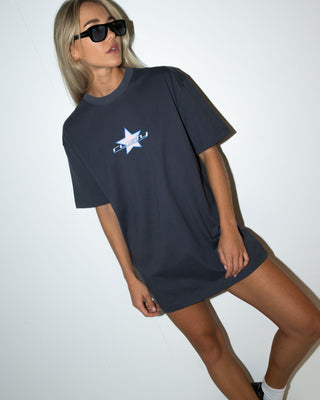 Woman wearing Star Burst Tee Dress in Coal