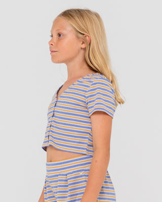Girl wearing Camila Stripe Top Girls in Yonder Blue