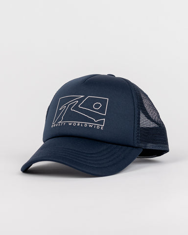 Mens Boxed Out Trucker Cap in Navy Blue