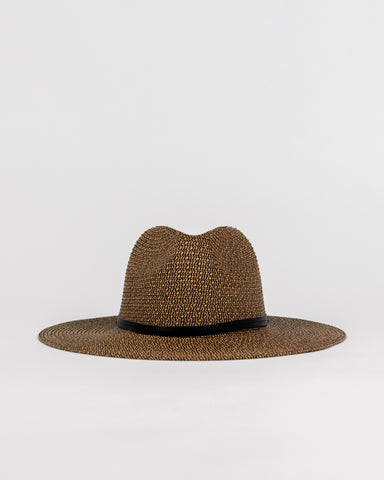 Womans Gisele Straw Hat in Black / Caramel