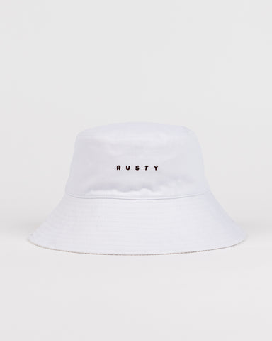 Womans Blanco Reversible Bucket Hat in White