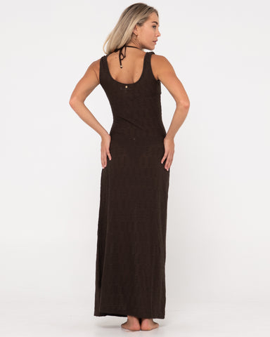 Woman wearing Vita Sheer Knit Maxi Dress in Java