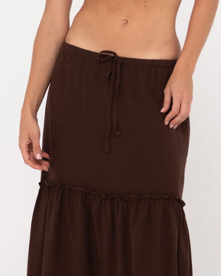 Woman wearing Violeta Low Rise Maxi Skirt in Java