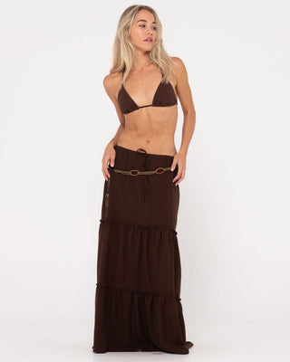 Woman wearing Violeta Low Rise Maxi Skirt in Java