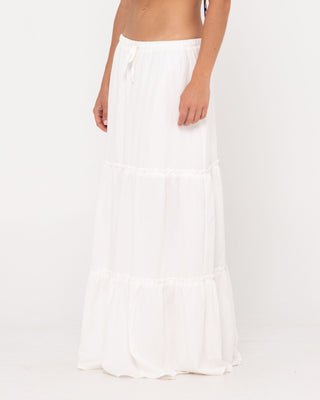 Woman wearing Violeta Low Rise Maxi Skirt in Snow