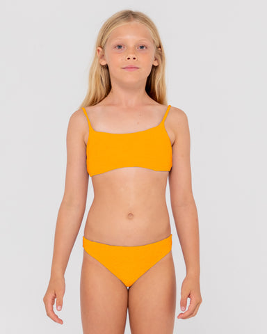 Girl wearing Sandalwood Bikini Set Girls in Bright Tangerine