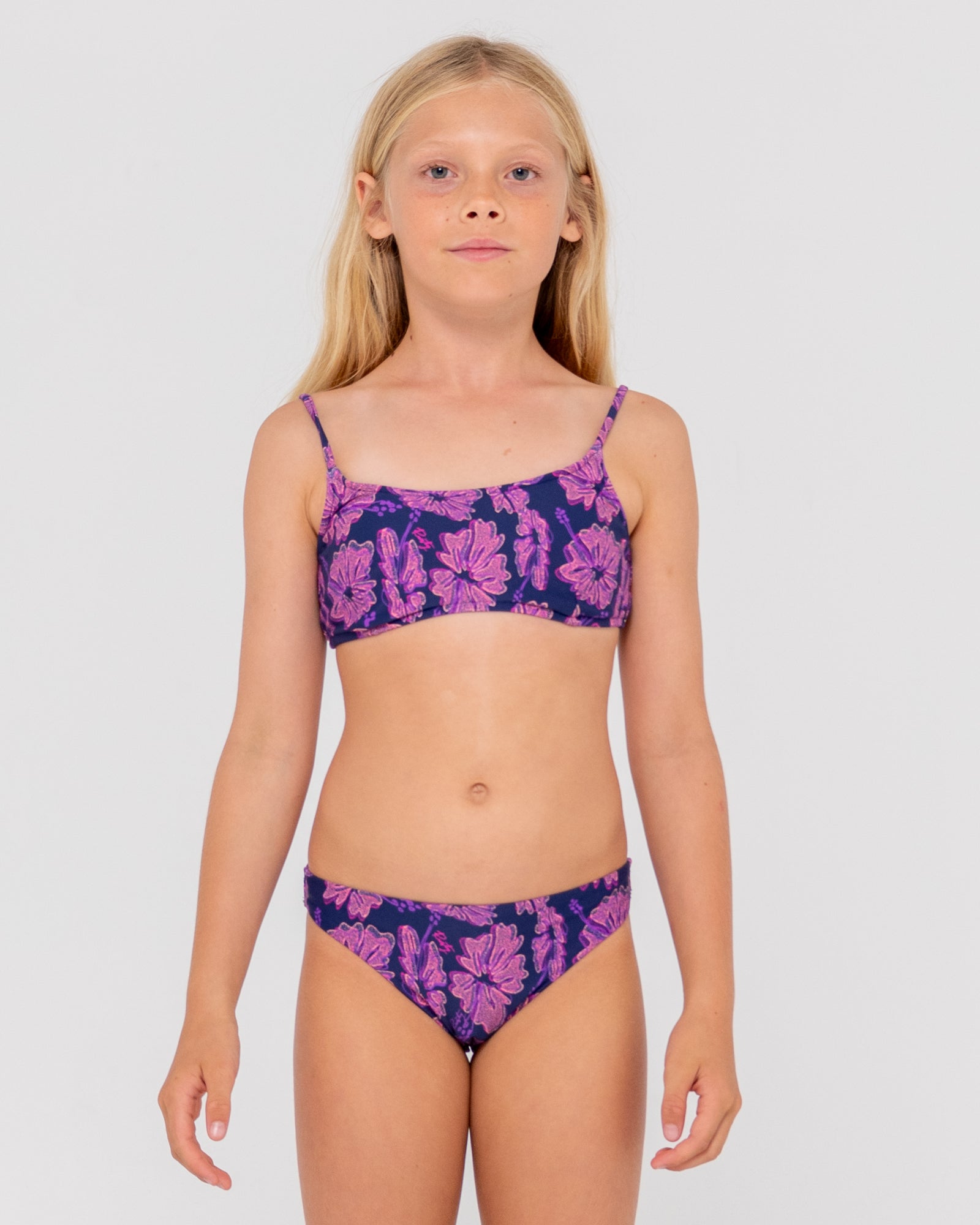 Hibiscus Printed Bikini Set Girls Fuchsia Rusty Australia