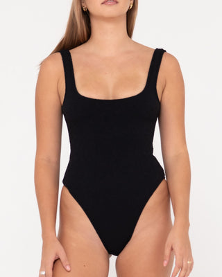 Woman wearing Sandalwood Retro One Piece in Black