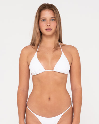 Woman wearing Sandalwood Multiway Bikini Top in Bright White