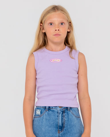 Girl wearing Starry Eyed Skimmer Tank Girls in Purple Nights