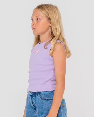 Girl wearing Starry Eyed Skimmer Tank Girls in Purple Nights