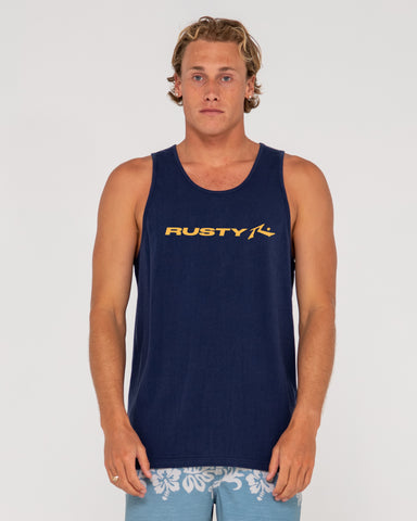 Man wearing Vital Tank in Navy Blue