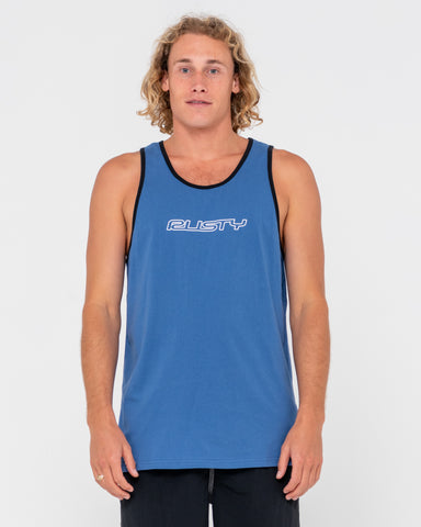 Man wearing Flip Daddy Tank in Delft Blue