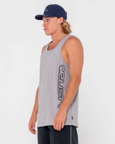 Man wearing Network Error Tank in Oyster Grey