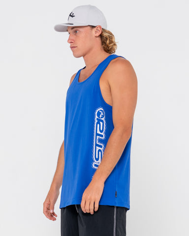 Man wearing Network Error Tank in Royal Blue