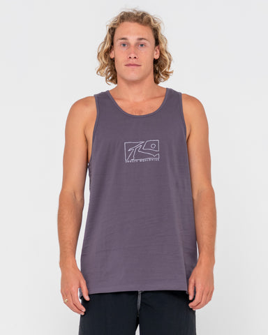 Man wearing Boxed Out Cf Reflective Tank in Coal