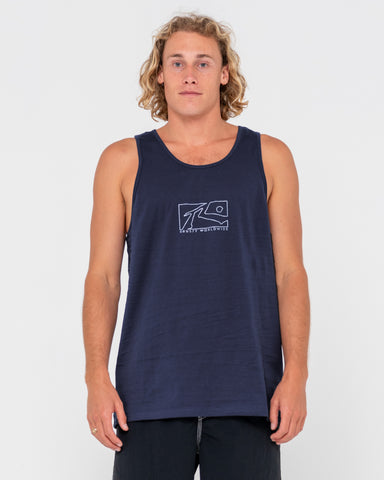 Man wearing Boxed Out Cf Reflective Tank in Navy Blue