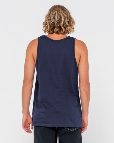 Man wearing Boxed Out Cf Reflective Tank in Navy Blue