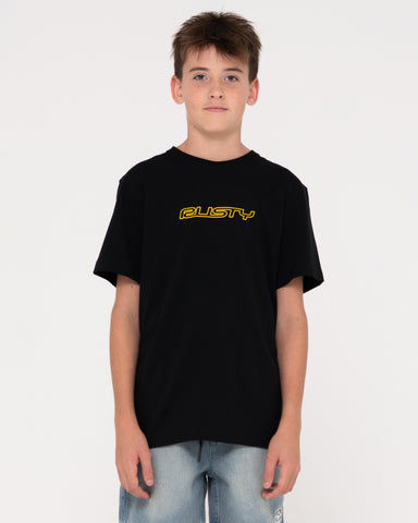 Boy wearing Flip Daddy Short Sleeve Tee Boys in Black