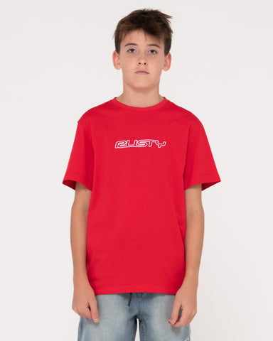 Boy wearing Flip Daddy Short Sleeve Tee Boys in True Red