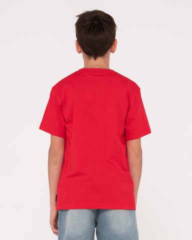 Boy wearing Flip Daddy Short Sleeve Tee Boys in True Red