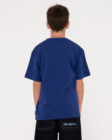 Boy wearing Tidal Kombat Heavy Short Sleeve Tee Boys in Delft Blue