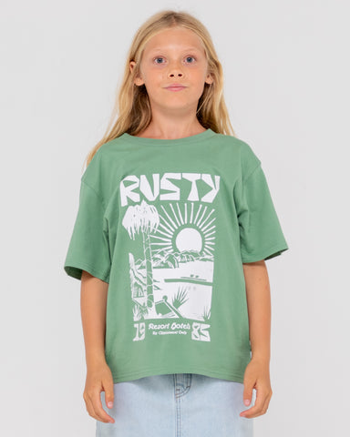 Girl wearing By The Bay Oversize Tee Girls in Faded Pistachio