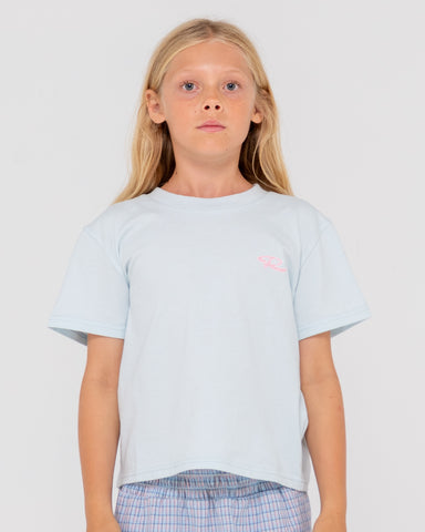 Girl wearing Hibiscus Oversized Tee Girls in Celestial Blue