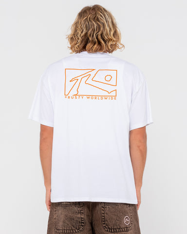 Man wearing Boxed Out Short Sleeve Tee in White