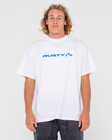 Man wearing Vital Rusty Short Sleeve Tee in White