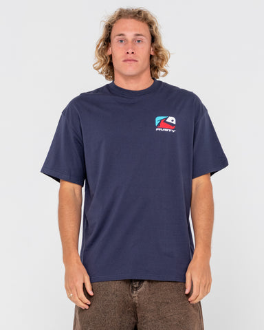 Man wearing Phenom Short Sleeve Tee in Navy Blue