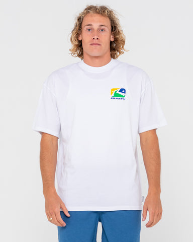 Man wearing Phenom Short Sleeve Tee in White 2