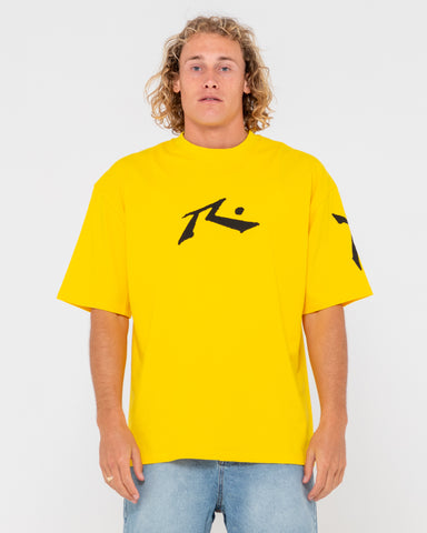 Man wearing Competition Revolution Short Sleeve Tee in Lemon Yellow