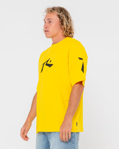 Man wearing Competition Revolution Short Sleeve Tee in Lemon Yellow