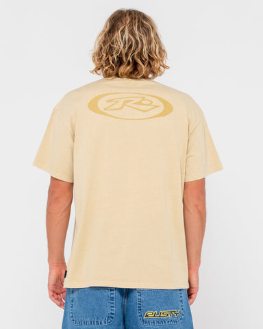 Man wearing Slowmo Washed Short Sleeve Tee in Light Khaki