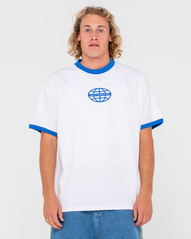 Man wearing B Line Flo Short Sleeve Tee in White