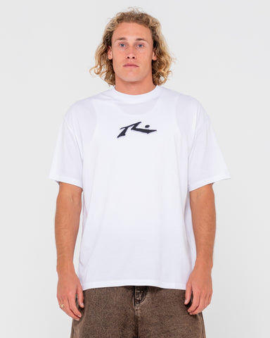 Man wearing Pack N Send Short Sleeve Tee in White