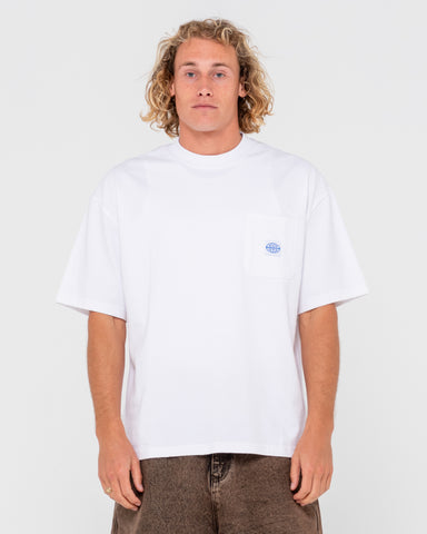 Man wearing Steezey Short Sleeve Heavy Tee in White