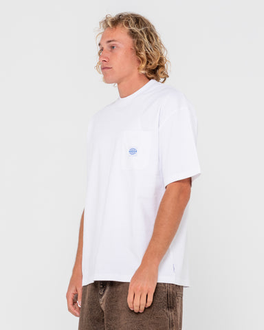 Man wearing Steezey Short Sleeve Heavy Tee in White