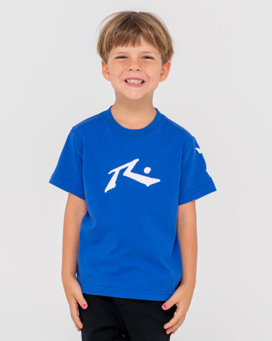 Boy wearing Competition Revolution Tee Runts in Royal Blue