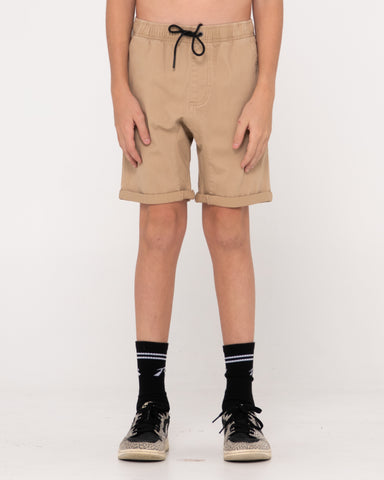 Boy wearing Hooked On Elastic Short Boys in Khaki