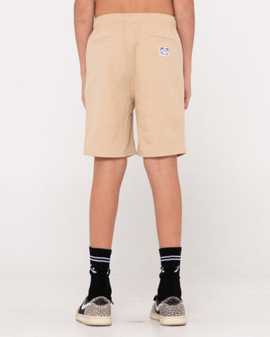 Boy wearing Overtone Elastic Short Boys in Light Fennel