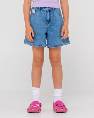 Girl wearing Cyprus High Denim Short Girls in Middy Blue